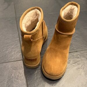 UGG Tan Sued platform booties
